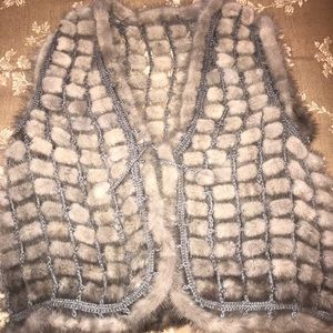 Mink pom pom and crochet vest